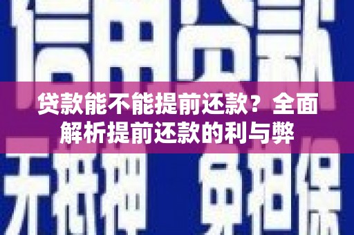 电白贷款能不能提前还款？全面解析提前还款的利与弊
